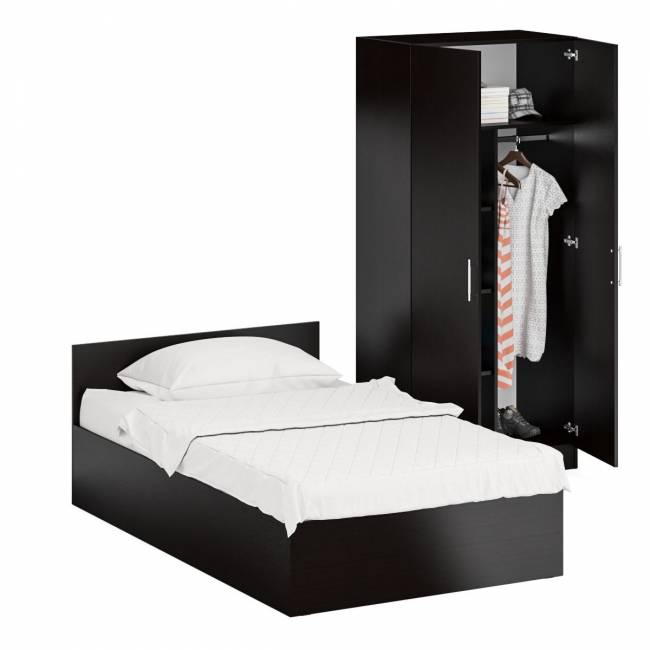 Кровать односпальная 1200 со шкафом для одежды 2-х створчатым Стандарт цвет венге