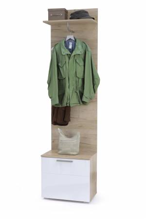 Тумба для обуви с вешалкой Лайн цвет дуб крафт серый/фасады МДФ белый глянец