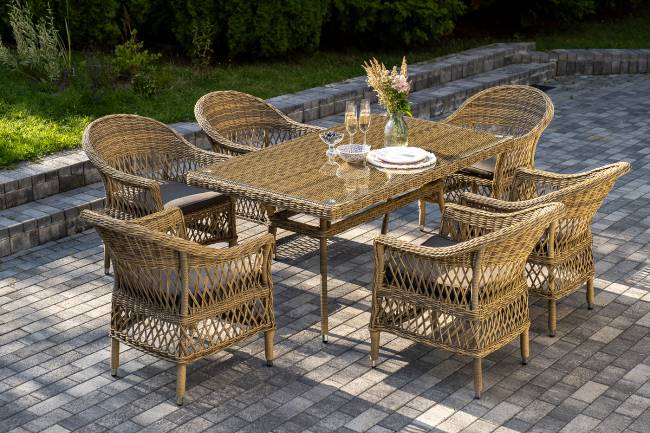 "Амароне" обеденная группа из искусственного ротанга на 6 персон, цвет соломенный "Амароне" обеденная группа из искусственного ротанга на 6 персон, цвет соломенный