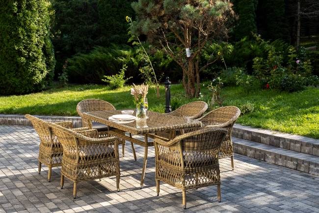 "Амароне" обеденная группа из искусственного ротанга на 6 персон, цвет соломенный "Амароне" обеденная группа из искусственного ротанга на 6 персон, цвет соломенный