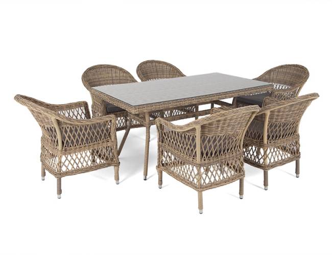 "Амароне" обеденная группа из искусственного ротанга на 6 персон, цвет соломенный "Амароне" обеденная группа из искусственного ротанга на 6 персон, цвет соломенный