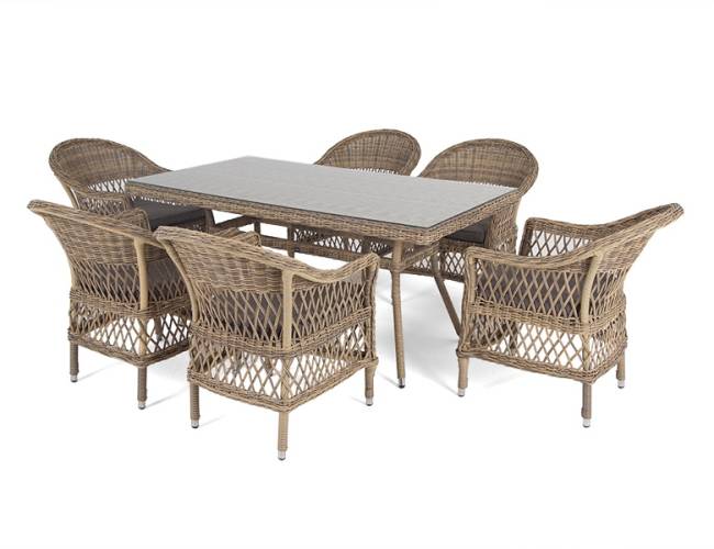 "Амароне" обеденная группа из искусственного ротанга на 6 персон, цвет соломенный "Амароне" обеденная группа из искусственного ротанга на 6 персон, цвет соломенный