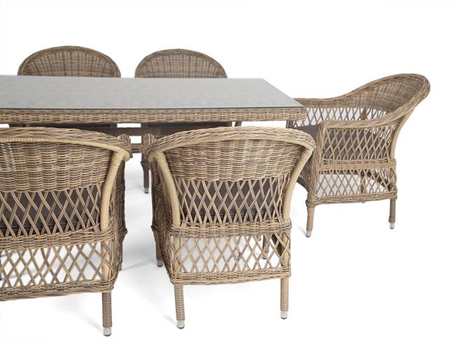 "Амароне" обеденная группа из искусственного ротанга на 6 персон, цвет соломенный "Амароне" обеденная группа из искусственного ротанга на 6 персон, цвет соломенный