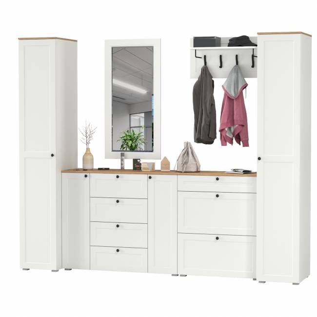 Стенка в прихожую Остин № 58 цвет белый шагрень/дуб крафт золотой Стенка в прихожую Остин № 58 цвет белый шагрень/дуб крафт золотой