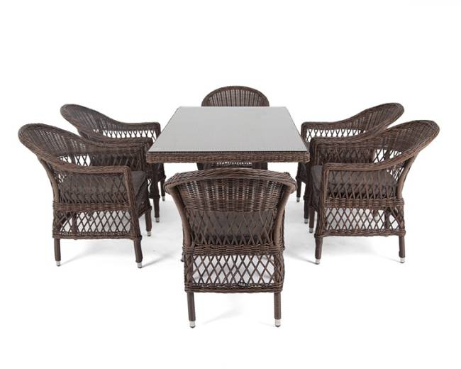 "Амароне" обеденная группа из искусственного ротанга на 6 персон, цвет коричневый
