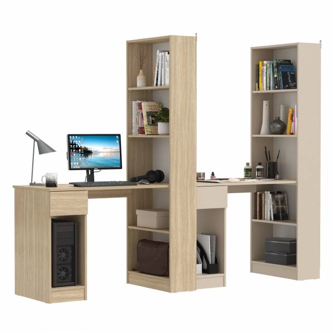 Письменные столы Лайт 10.01 с ящиками и стеллажами цвет плэйн/сатин