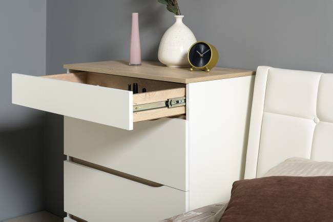 Кровать с подъёмным ортопедом 1600 и комод с зеркалом Муссон цвет белый/дуб эндгрейн элегантный/кожзам белый Кровать с подъёмным ортопедом 1600 и комод с зеркалом Муссон цвет белый/дуб эндгрейн элегантный/кожзам белый