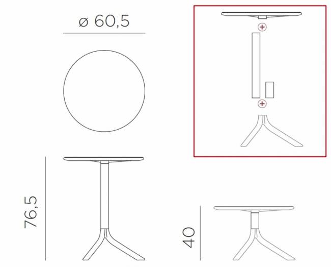 Стол пластиковый обеденный Spritz + Spritz Mini красный Ø605х400-765 мм Стол пластиковый обеденный Spritz + Spritz Mini красный Ø605х400-765 мм