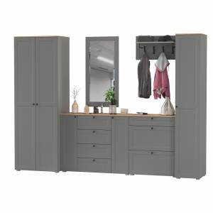 Мебельная стенка для прихожей Остин № 61 цвет серый графит/дуб крафт золотой