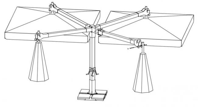 Зонт профессиональный четырехкупольный 6х6 м Alu Poker Dark антрацит, слоновая кость 6000х6000 мм