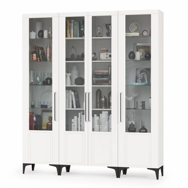 Сервант в гостиную с четырьмя дверками Валенсия цвет белый шагрень