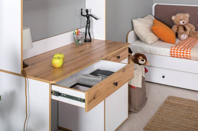 Стол письменный Вуди 12.42 цвет белый премиум/дуб крафт золотой