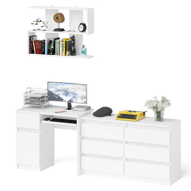 Большой комод на 6-ть ящиков Мори с компьютерным столом МС-1 левый и полка открытая на 900 цвет белый Большой комод на 6-ть ящиков Мори с компьютерным столом МС-1 левый и полка открытая на 900 цвет белый