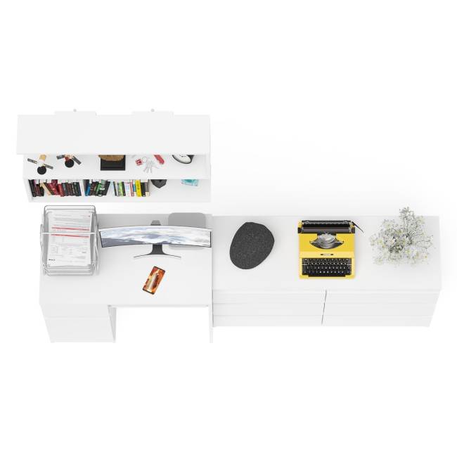 Большой комод на 6-ть ящиков Мори с компьютерным столом МС-1 левый и полка открытая на 900 цвет белый Большой комод на 6-ть ящиков Мори с компьютерным столом МС-1 левый и полка открытая на 900 цвет белый