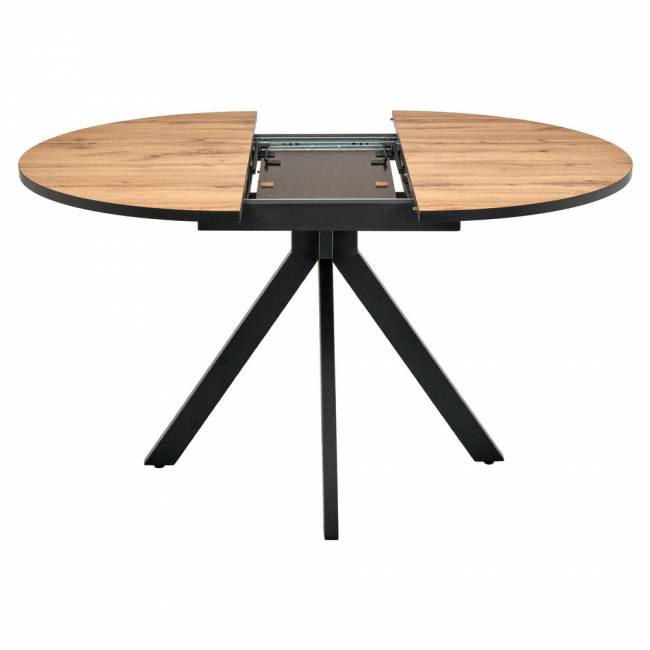 Стол Rudolf круглый раскладной 100-130x100x75см, Дуб Вотан, чёрный