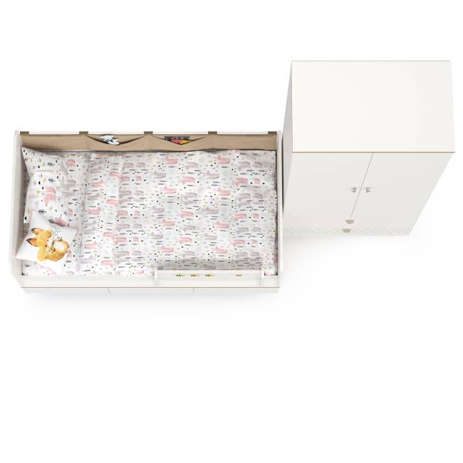 Детская кровать с ящиками для белья и шкафом для детской одежды Эйп цвет белый/дуб белый Детская кровать с ящиками для белья и шкафом для детской одежды Эйп цвет белый/дуб белый