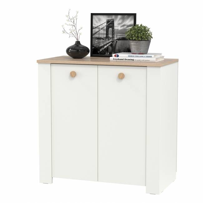 Тумба с дверками Джастин 16.228.02 цвет белый шагрень/дуб белый эксклюзив