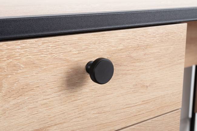 Брюс письменный стол с комодом цвет чёрный/Battle rock Santiago/столешница МДФ ель карпатская