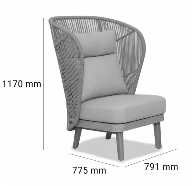 Лаунж-кресло плетеное с высокой спинкой Mali натуральный 791х775х1170 мм
