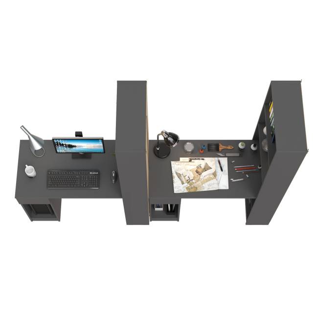 Шкафы комбинированные Лайт 10.01 с компьютерными столами цвет тёмно-серый