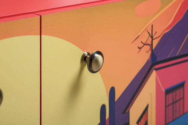 Комод-тумба Кармин 16.230.03 цвет красный/белый, фасады с рисунком Бразильские домики