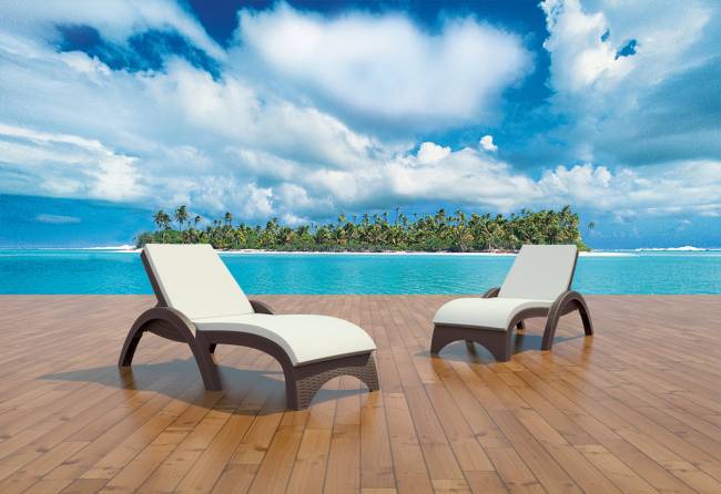 Шезлонг пластиковый с матрасом GS 1009 (Fiji) коричневый, слоновая кость 1870x730x340 мм