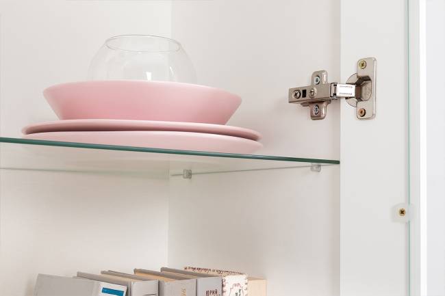 Две тумбы для аппаратуры и шкаф с тремя дверками стекло Валенсия цвет белый шагрень