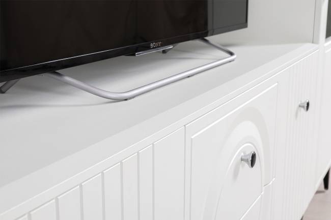 Две тумбы для аппаратуры и шкаф с тремя дверками стекло Валенсия цвет белый шагрень