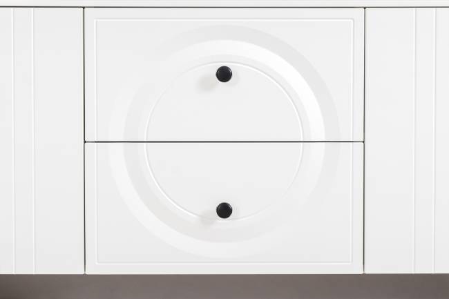 Две тумбы для аппаратуры и шкаф с тремя дверками стекло Валенсия цвет белый шагрень